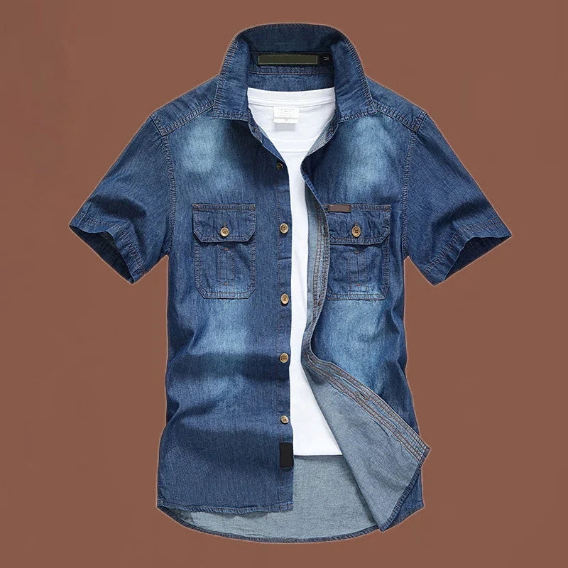 Eddie — Men’s Cotton Blend Denim Shirt with Chest Pockets