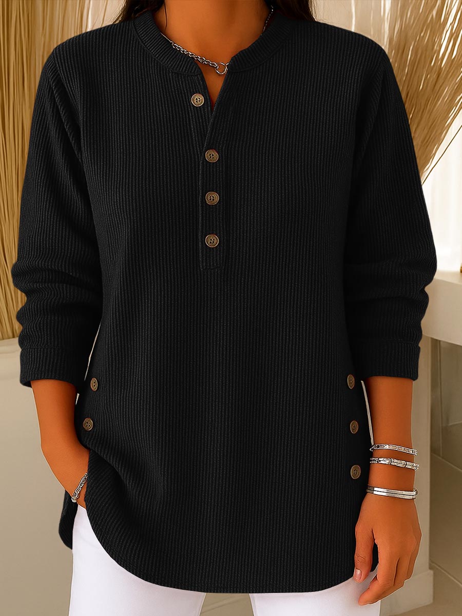 Anna — Cozy Cord Henley Sweater | 50% OFF