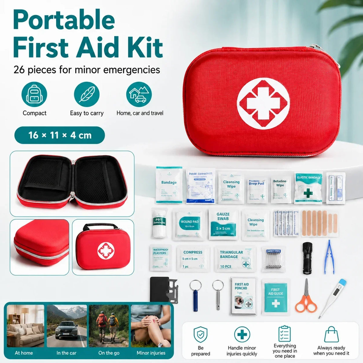Portable first aid kit for home use - 26-piece set — Instant Calm, Total Control