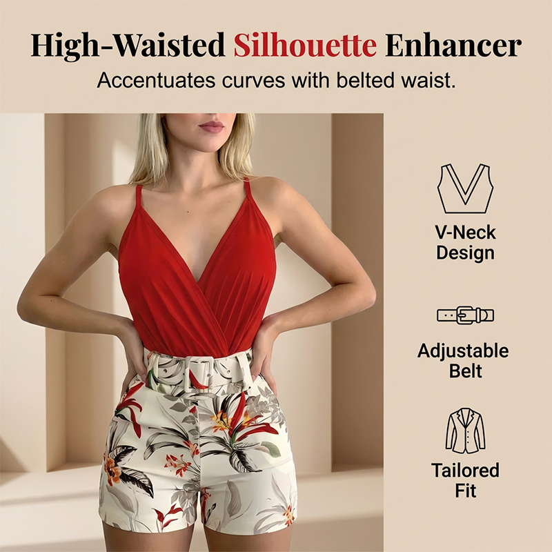 Hugs Summer Set – Women's Two-Piece with Tropical V-Neck