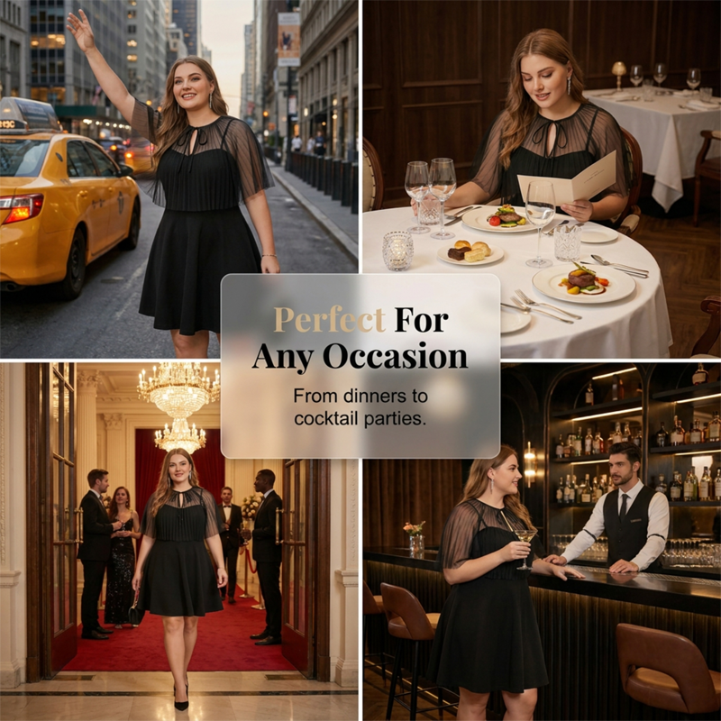 Maribel — Plus-Size Elegant A-Line Cape Dress in Black