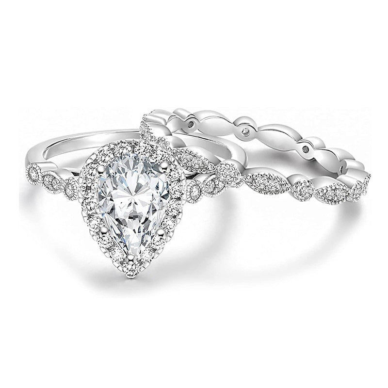 Claire – Vintage Pear-Shaped Zircon Two-Piece Ring Set