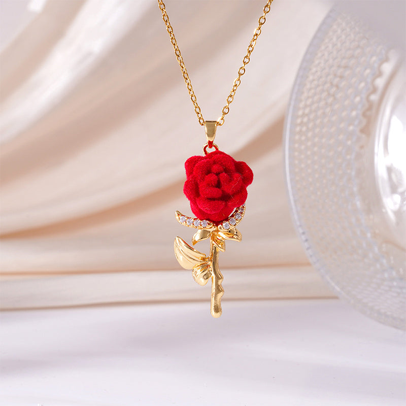 Rose — Plush Velvet Rose Pendant with Crystal Fire and Gold