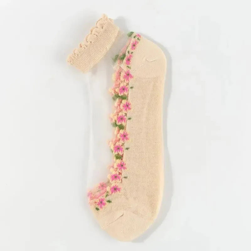 Sophia — Women's Socks with Floral Lace and Padded Comfort