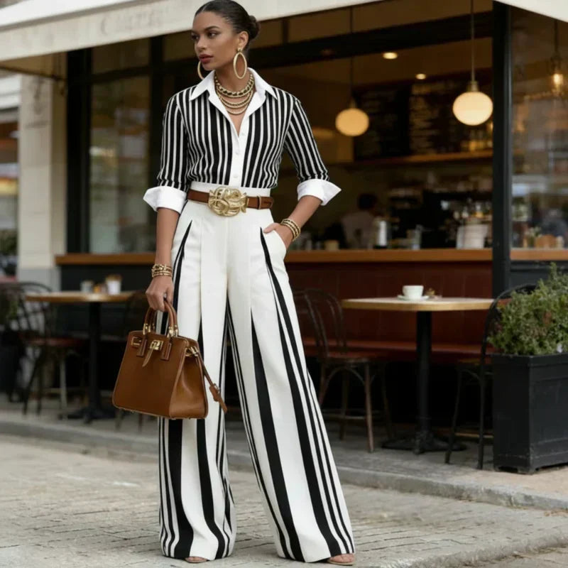 Ava – Slimming Women's Two-Piece Set with Vertical Stripes