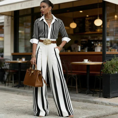Ava – Slimming Women's Two-Piece Set with Vertical Stripes