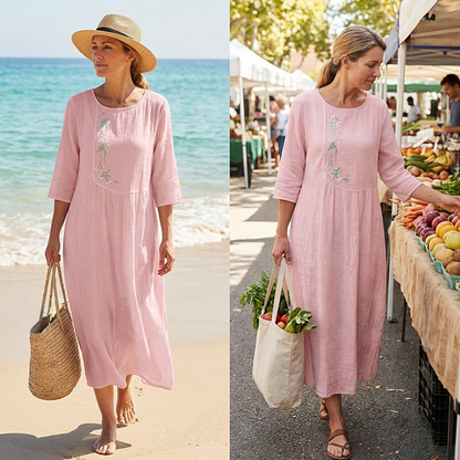 Maya – Casual Midi Dress with Delicate Embroidery