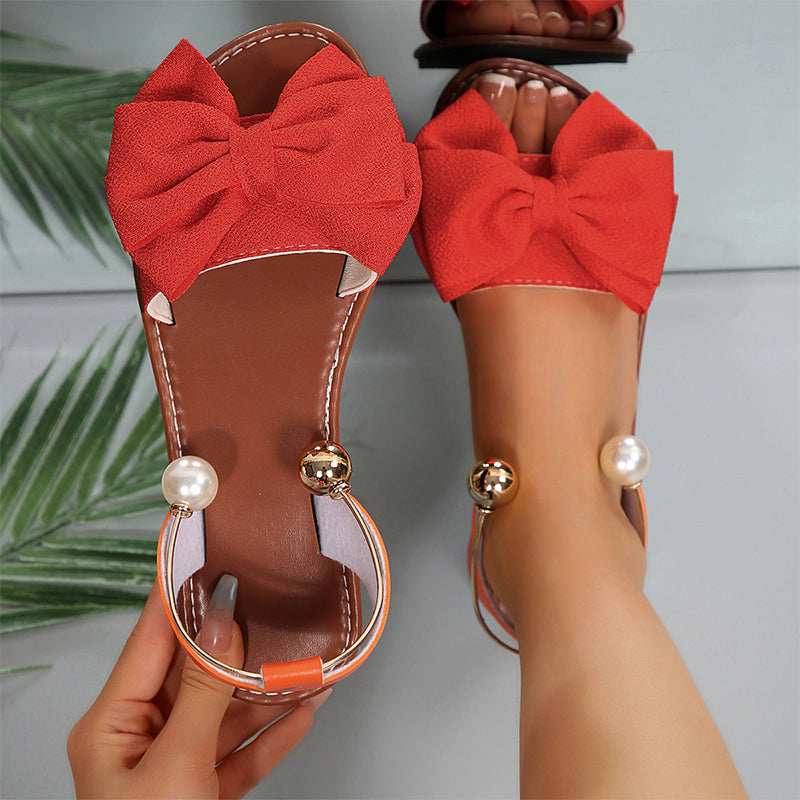 Heidi – Women's Sandals with Bow and Pearl Decoration at the Ankle