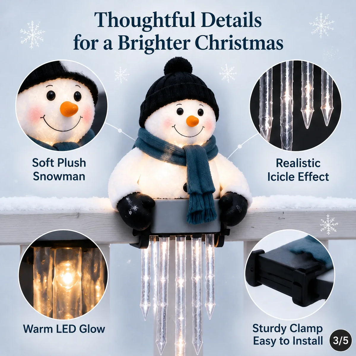 WinterSpirit Snowman Icicle Rail Light — Cozy Glow, Festive Magic