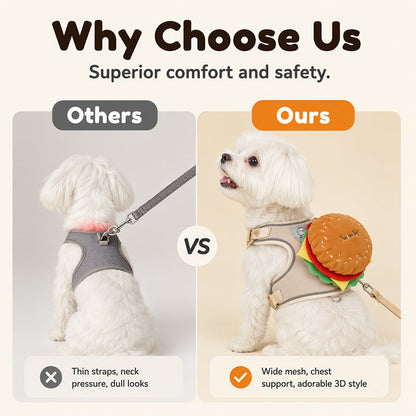 Hamburger + Harness + Leash — Comfort That Turns Heads