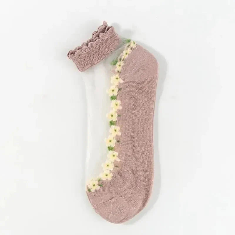 Sophia — Women's Socks with Floral Lace and Padded Comfort