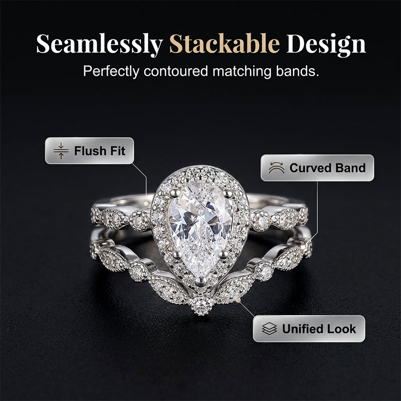 Claire – Vintage Pear-Shaped Zircon Two-Piece Ring Set