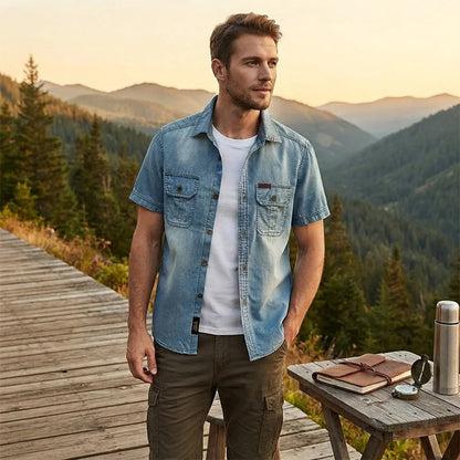 Eddie — Men’s Cotton Blend Denim Shirt with Chest Pockets
