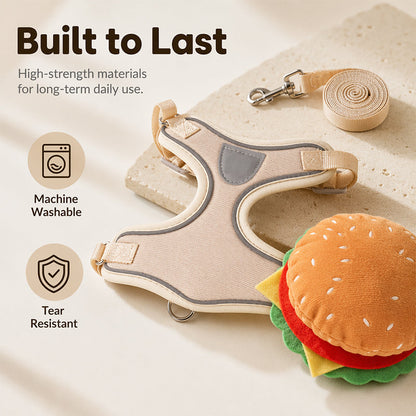 Hamburger + Harness + Leash — Comfort That Turns Heads