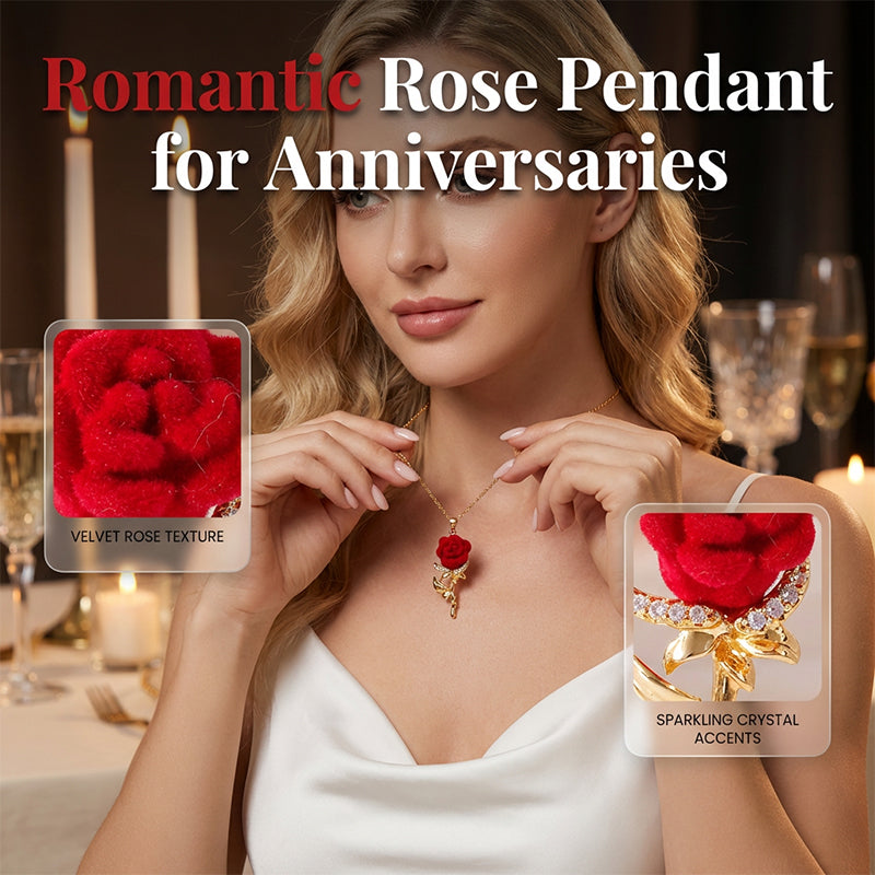 Rose — Plush Velvet Rose Pendant with Crystal Fire and Gold