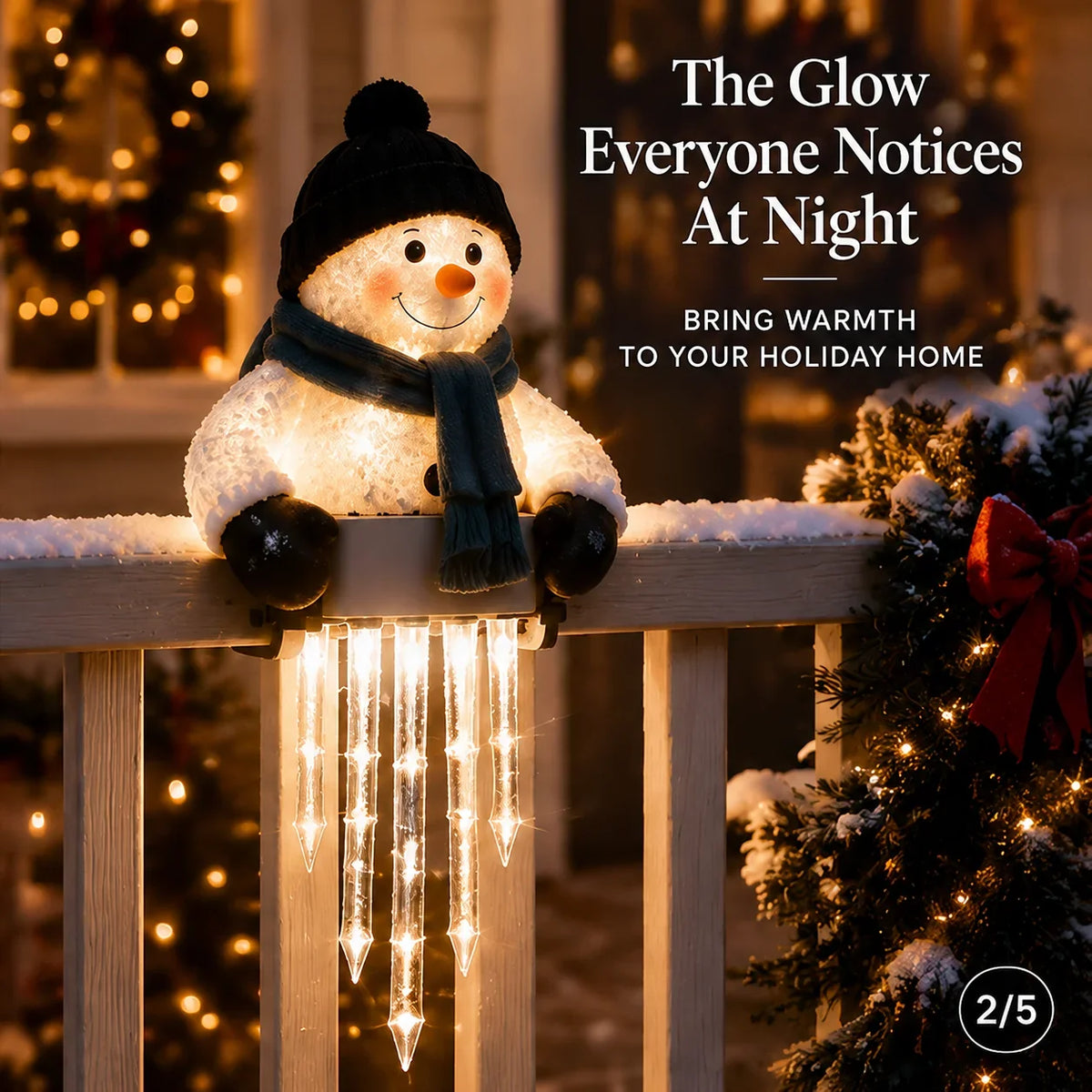 WinterSpirit Snowman Icicle Rail Light — Cozy Glow, Festive Magic