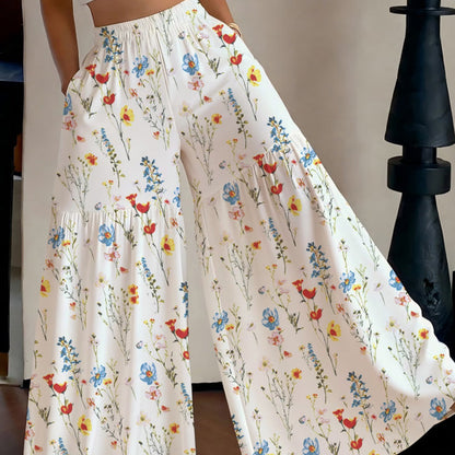 Sophia – Women's pants with high waist, wide leg, and floral pattern with pockets