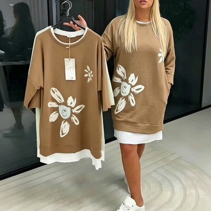 Heidi – Two-Piece Knitted Dress with Floral Pattern and Loose Fit