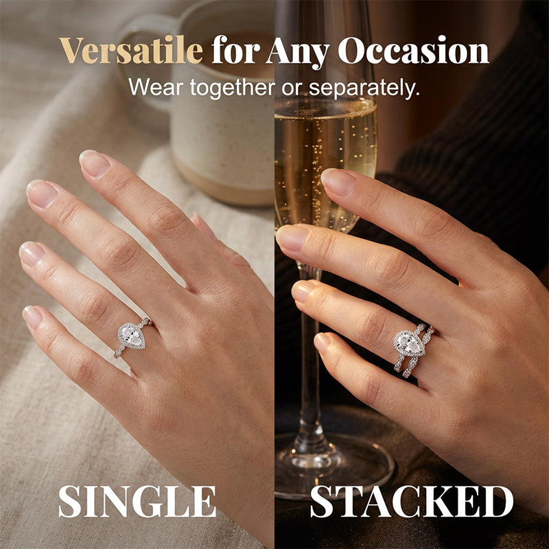 Claire – Vintage Pear-Shaped Zircon Two-Piece Ring Set
