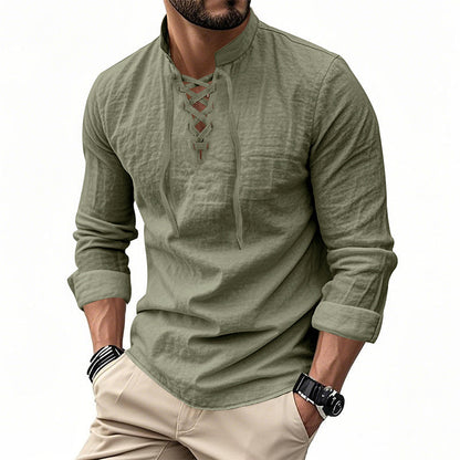 Levi – Women's Shirt in Cotton Blend with Lace-up Collar