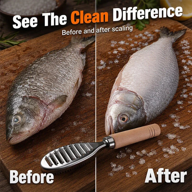 Wooden Fish Scaler — Fast, Easy, No-Slip Control