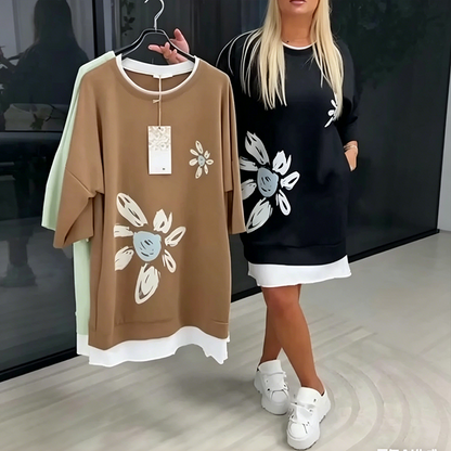 Heidi – Two-Piece Knitted Dress with Floral Pattern and Loose Fit