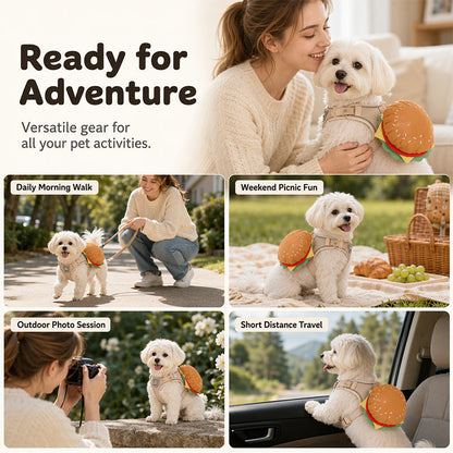 Hamburger + Harness + Leash — Comfort That Turns Heads