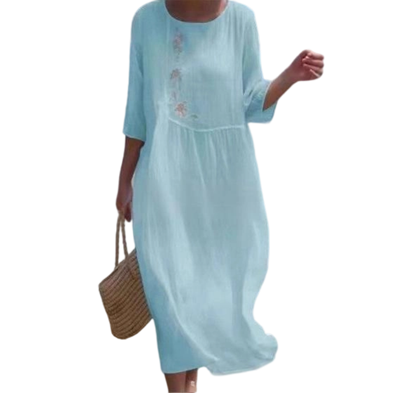 Maya – Casual Midi Dress with Delicate Embroidery