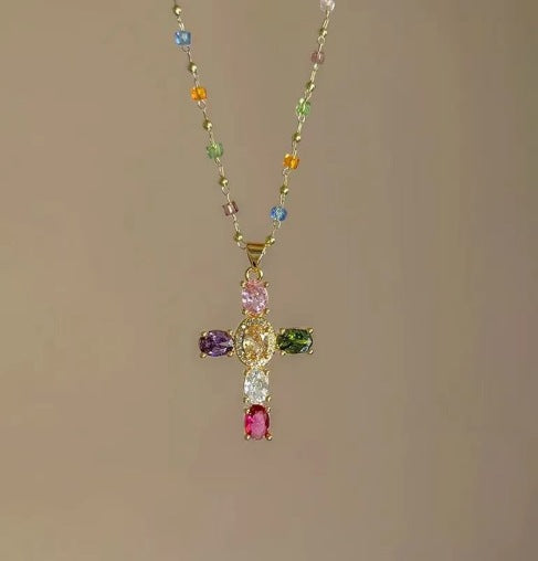 PrismAura Cross Necklace — Ignite Instant Glamour