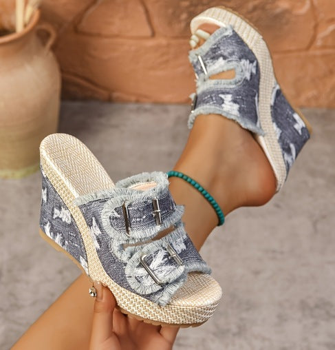 Lana – Breathable Denim Platform Sandals with 10 cm Heel