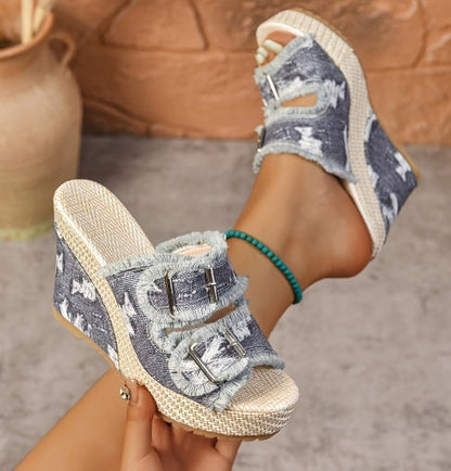 Lana – Breathable Denim Platform Sandals with 10 cm Heel