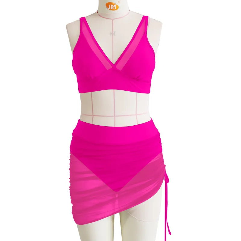 Lola - 3-Piece Ruched Mesh Bikini Set for Flattering Fit