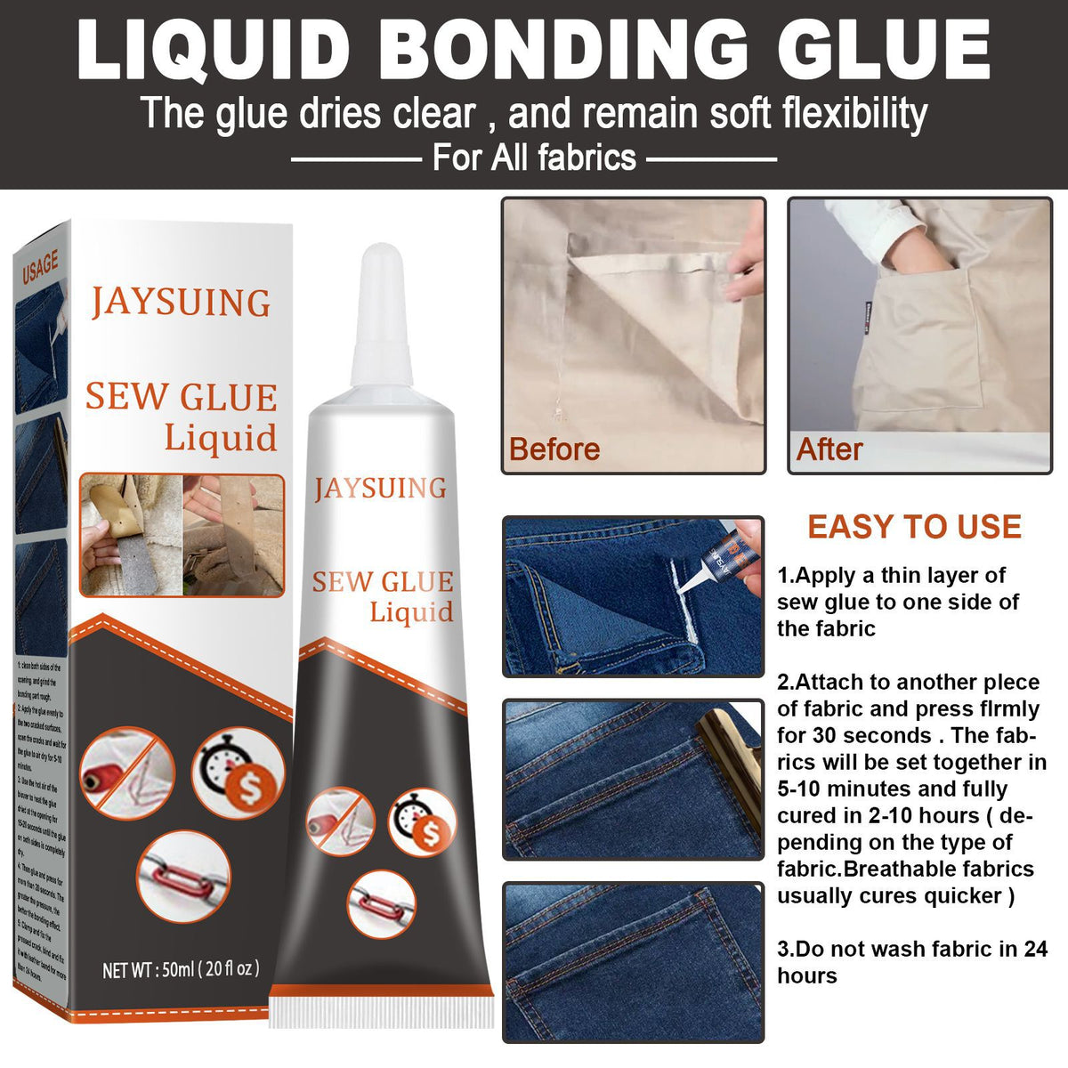 GripTight — Fabric & Clothing Repair Glue | 1+1 FREE