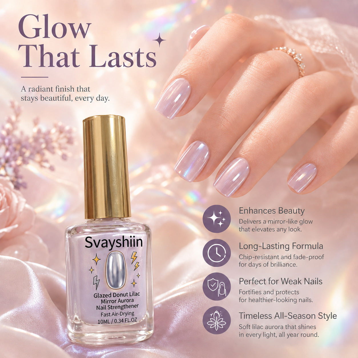 VelvetSheen — Lilac Aurora Nail Strengthener | 1+1 FREE