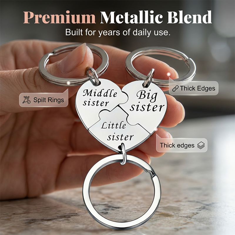 Sisterhood — Engraved Stainless Steel Puzzle Keychain Set