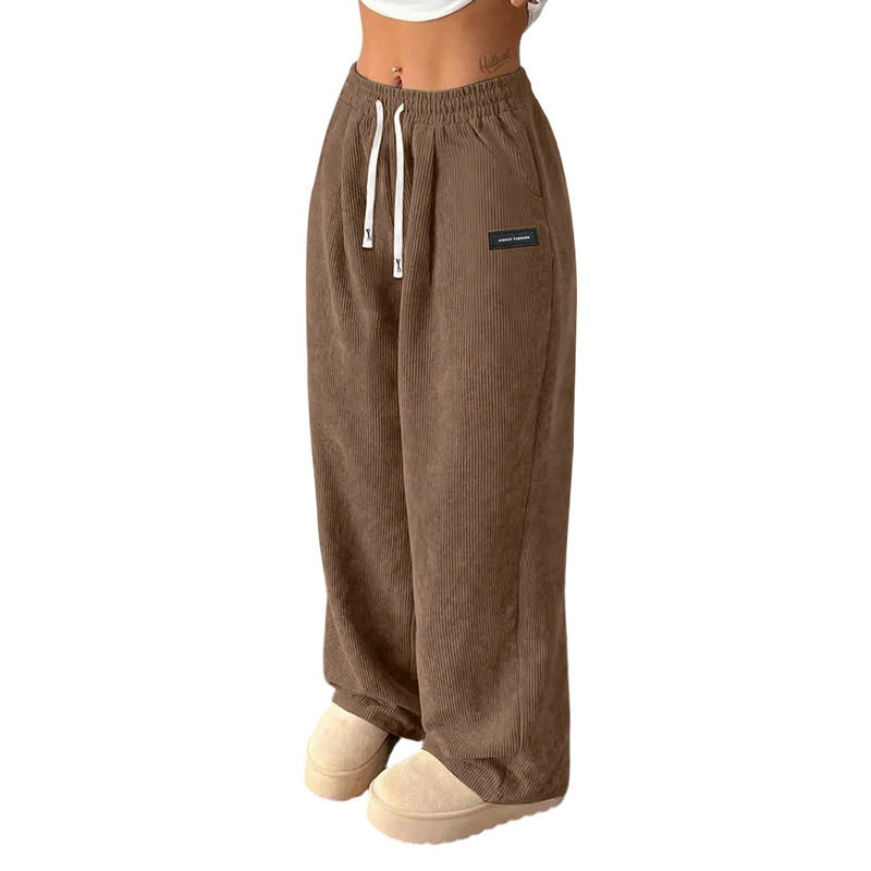 Ella – Women's Corduroy Pants with Wide Leg and Adjustable Waistband