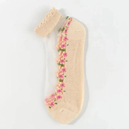 Lena — Floral Lace Stockings for Cool, Comfortable Feet