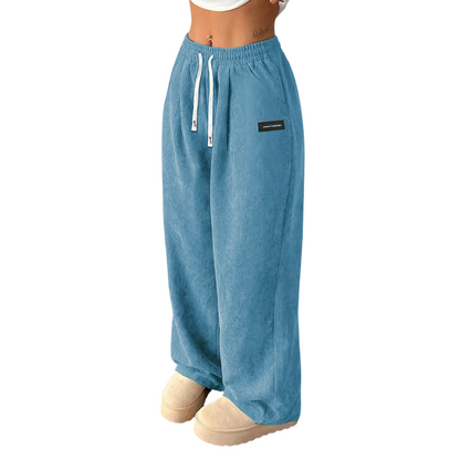 Ella – Women's Corduroy Pants with Wide Leg and Adjustable Waistband