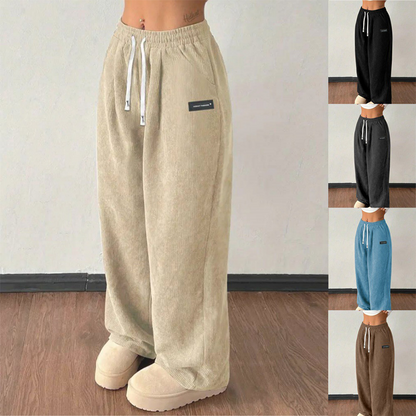 Ella – Women's Corduroy Pants with Wide Leg and Adjustable Waistband