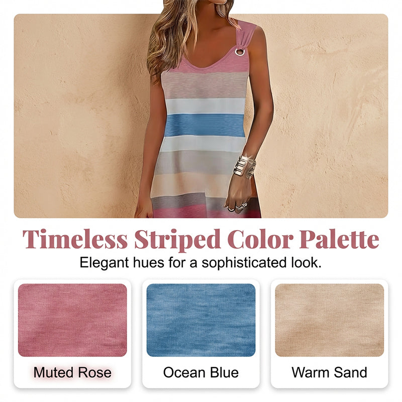 Lan – Women's Sleeveless V-Neck Dress with Metal Ring Accents