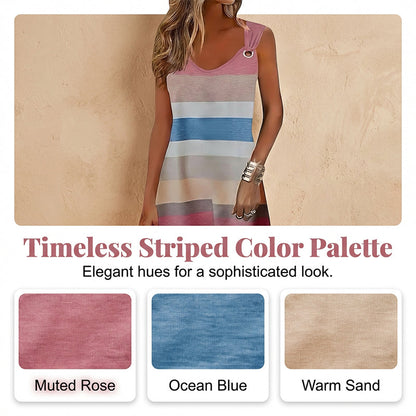 Lan – Women's Sleeveless V-Neck Dress with Metal Ring Accents