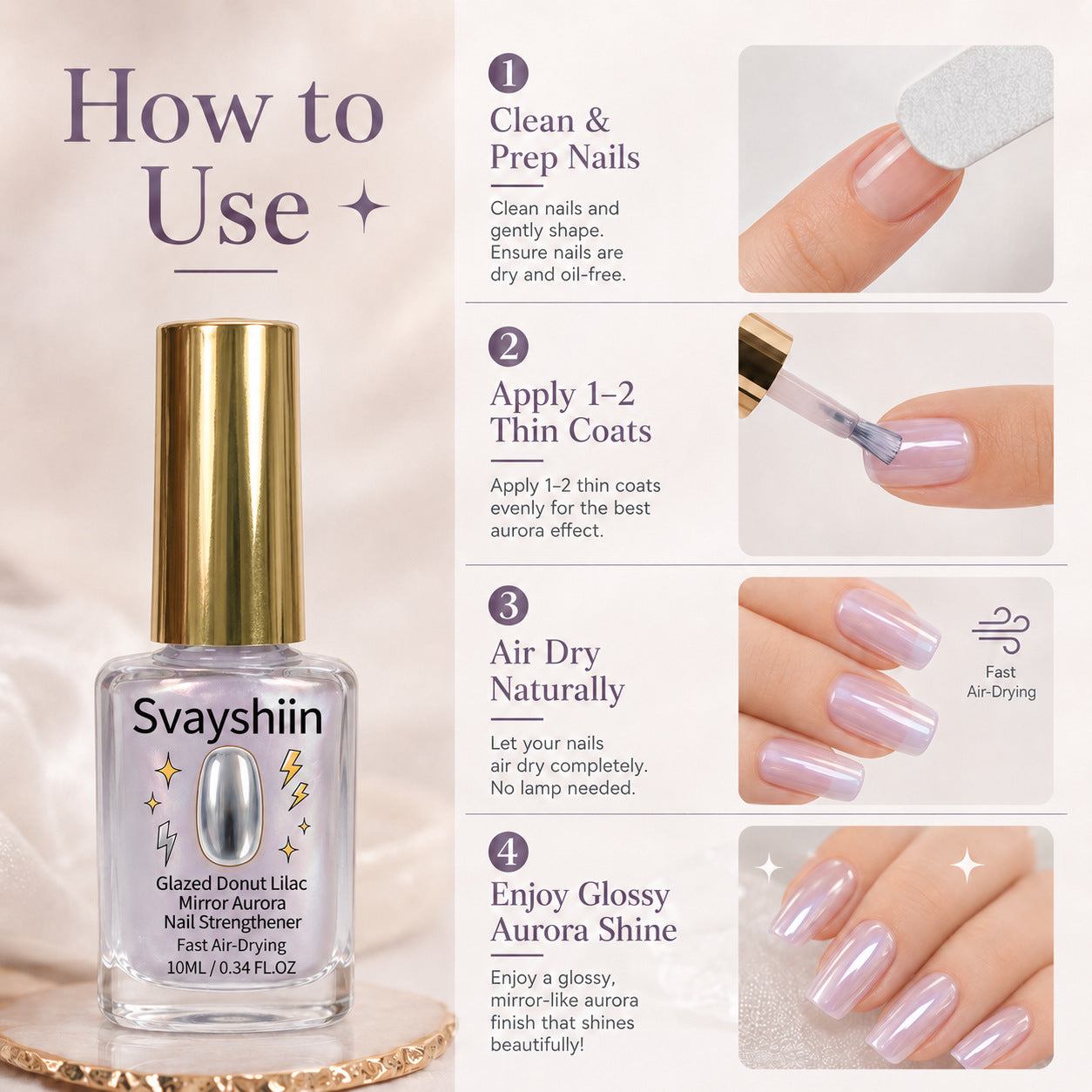 VelvetSheen — Lilac Aurora Nail Strengthener | 1+1 FREE