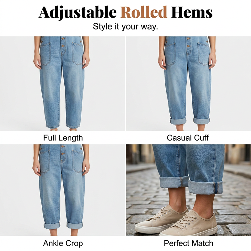 Maria – Casual-fitting denim overalls with adjustable buckles