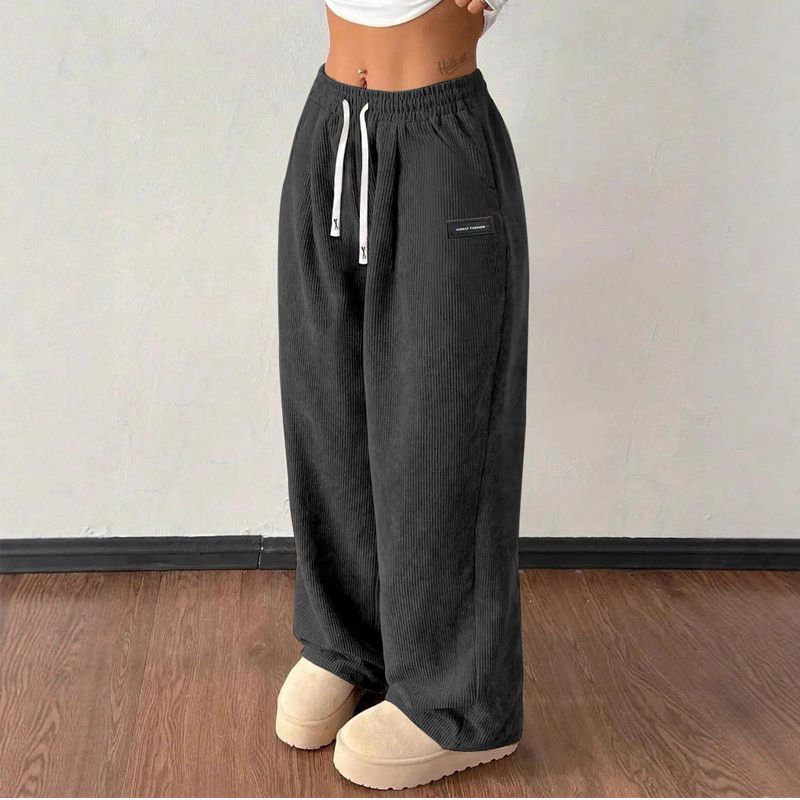 Ella – Women's Corduroy Pants with Wide Leg and Adjustable Waistband