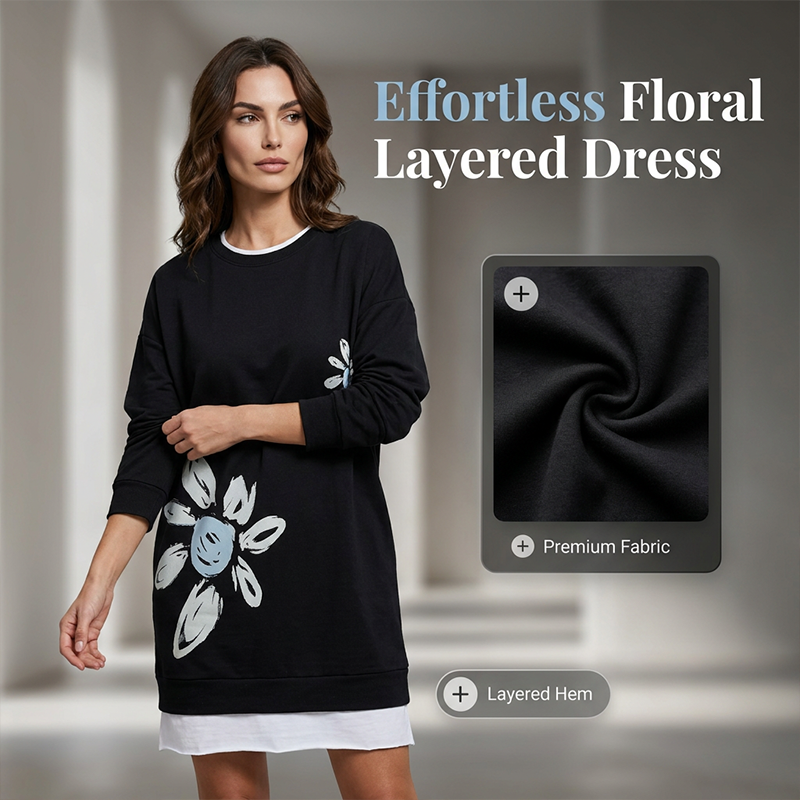 Heidi – Two-Piece Knitted Dress with Floral Pattern and Loose Fit