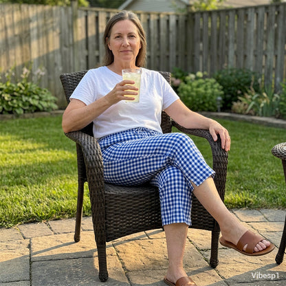 Emma – Women's Capri Pants with Check Pattern Made of Breathable Cotton-Linen Blend