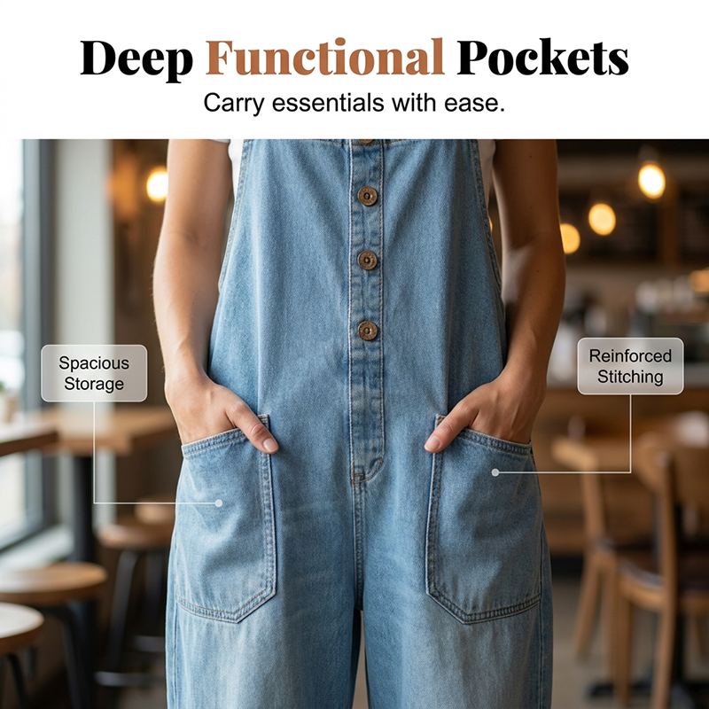 Maria – Casual-fitting denim overalls with adjustable buckles