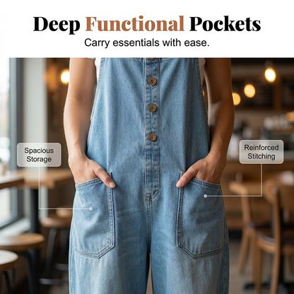 Maria – Casual-fitting denim overalls with adjustable buckles