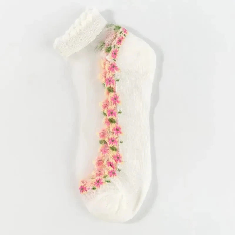 Sophia — Women's Socks with Floral Lace and Padded Comfort