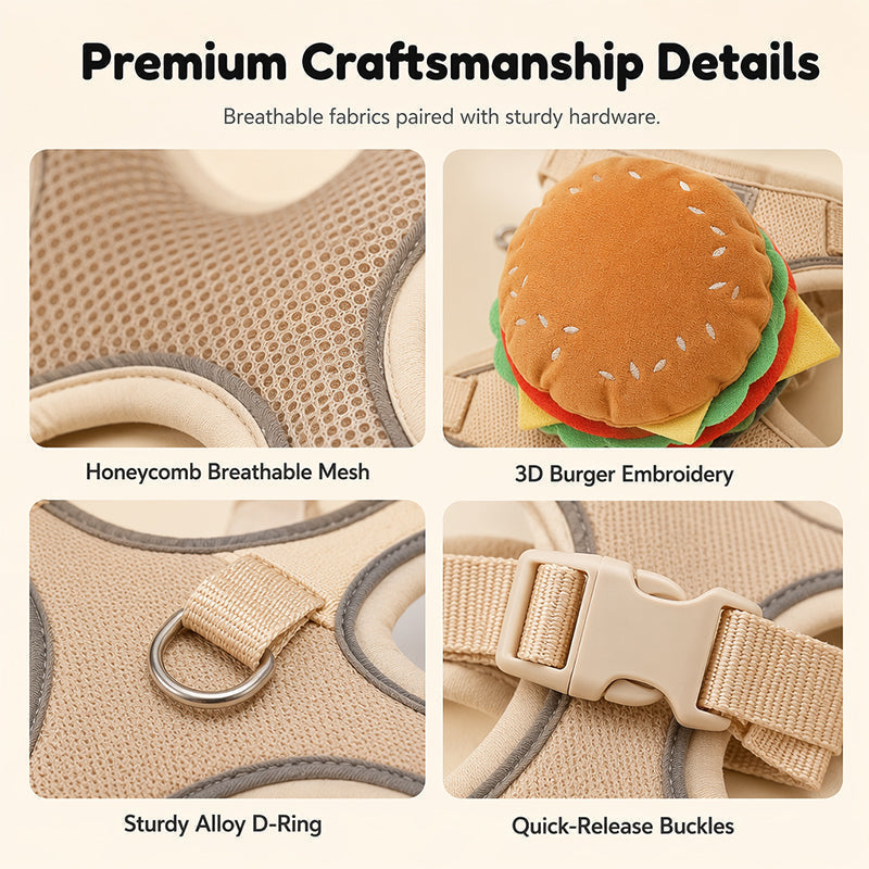 Hamburger + Harness + Leash — Comfort That Turns Heads